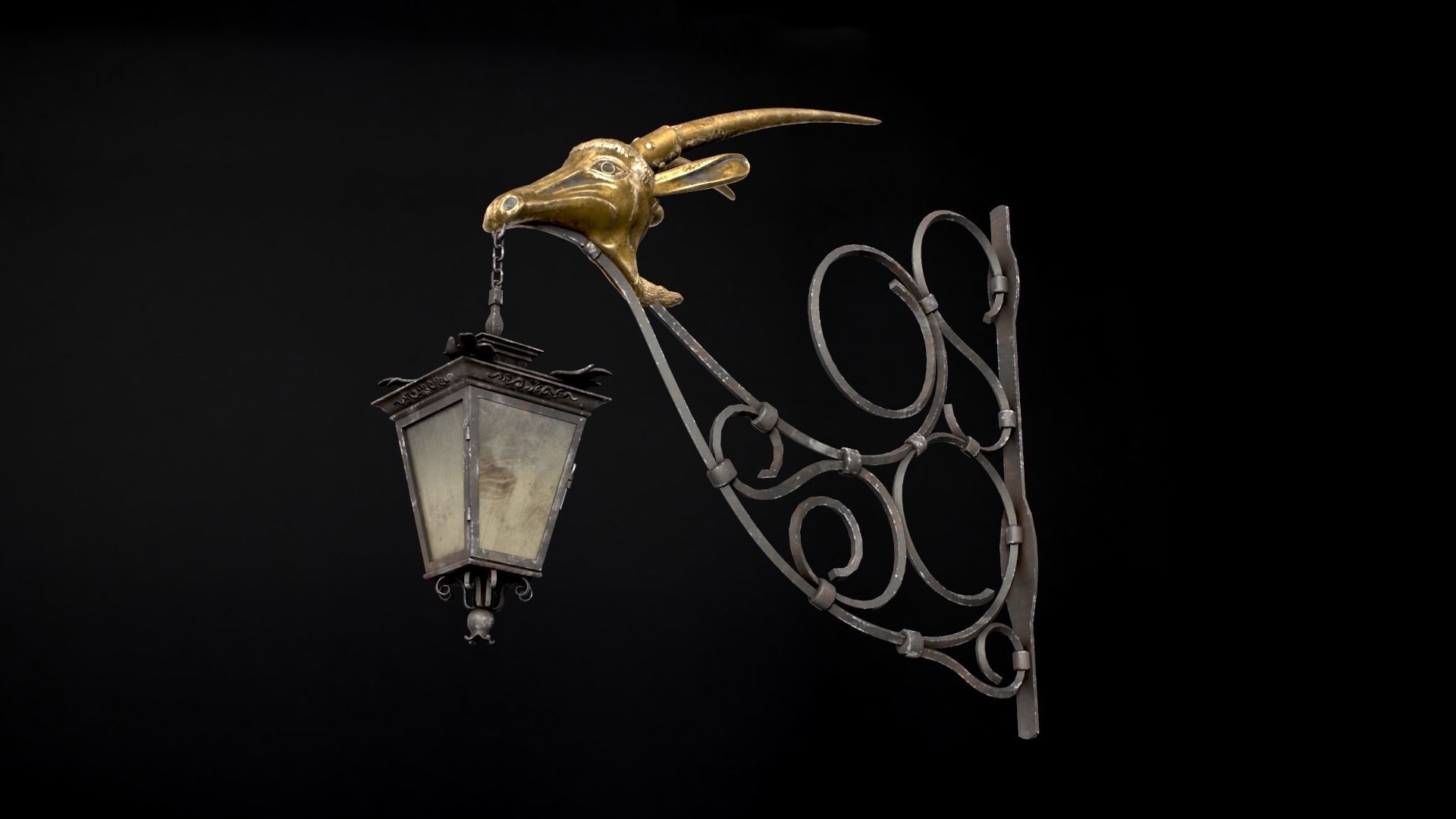 Old Street Lantern Goat Design Low-poly 3D model_11