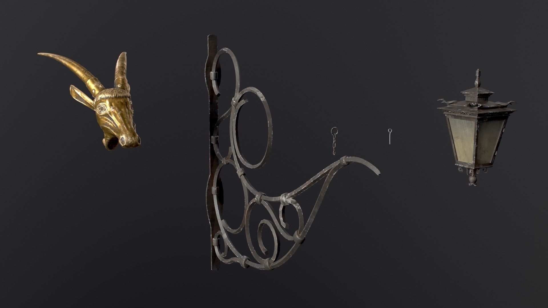 Old Street Lantern Goat Design Low-poly 3D model_33