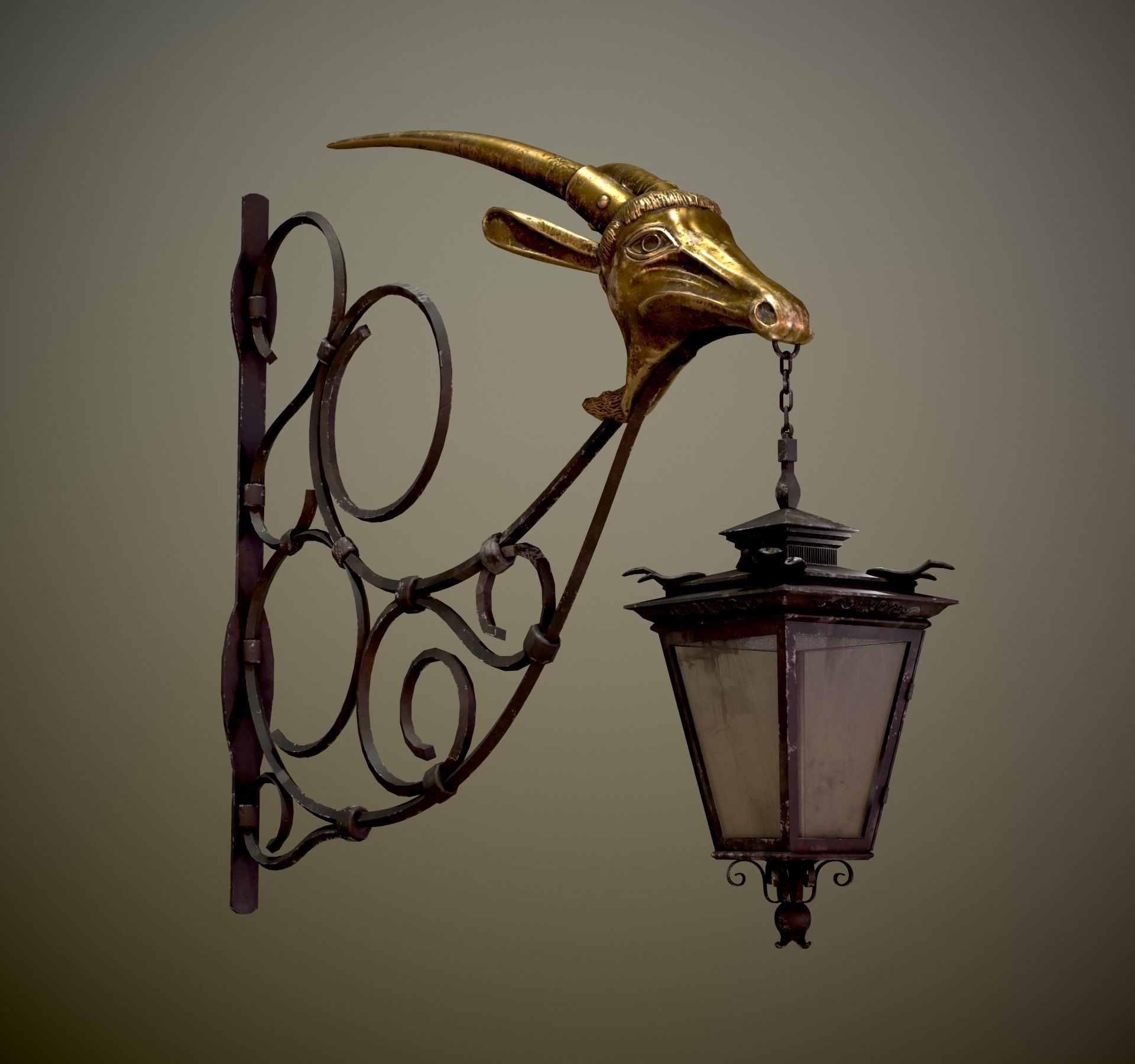 Old Street Lantern Goat Design Low-poly 3D model_47
