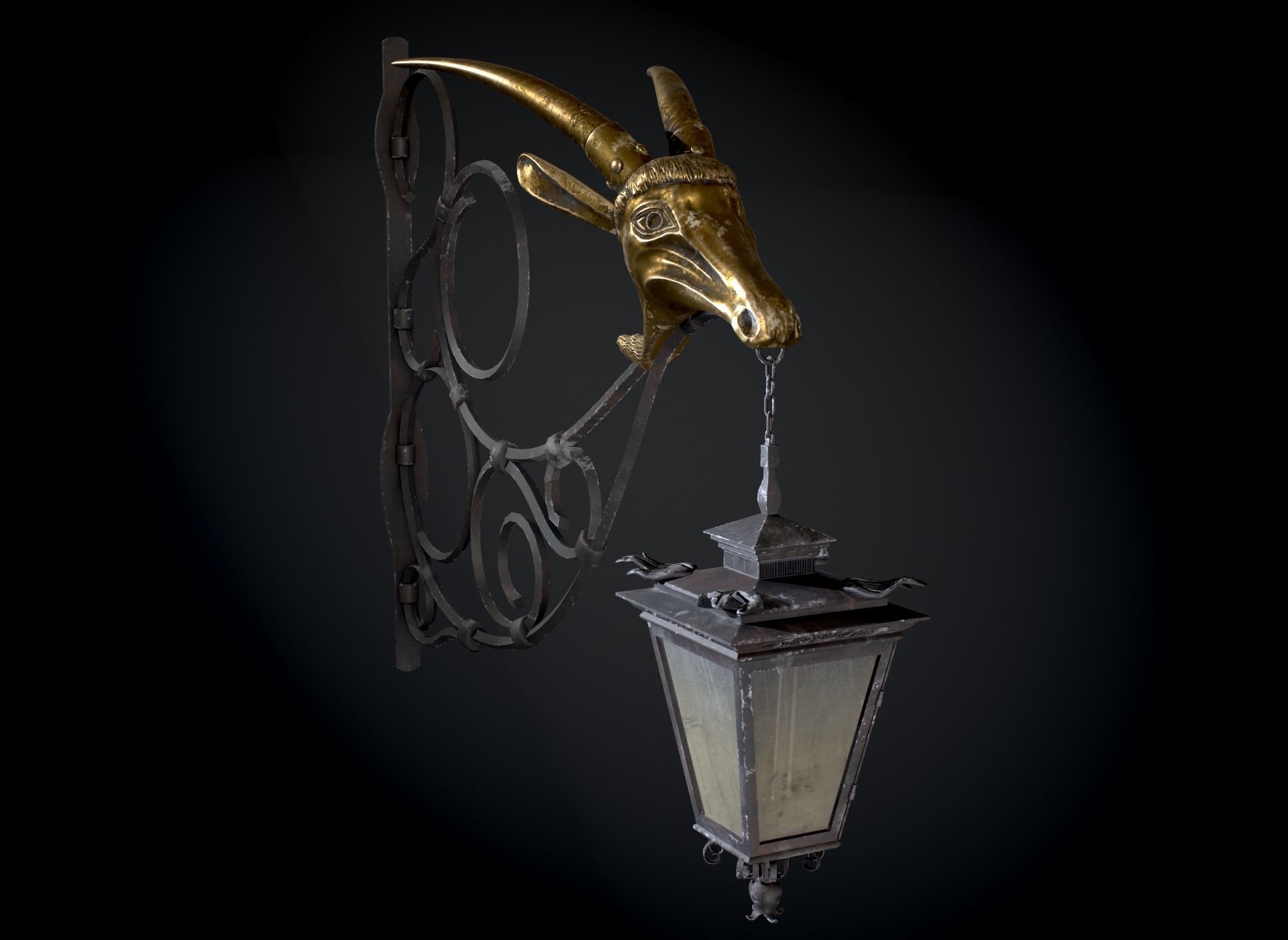 Old Street Lantern Goat Design Low-poly 3D model_4