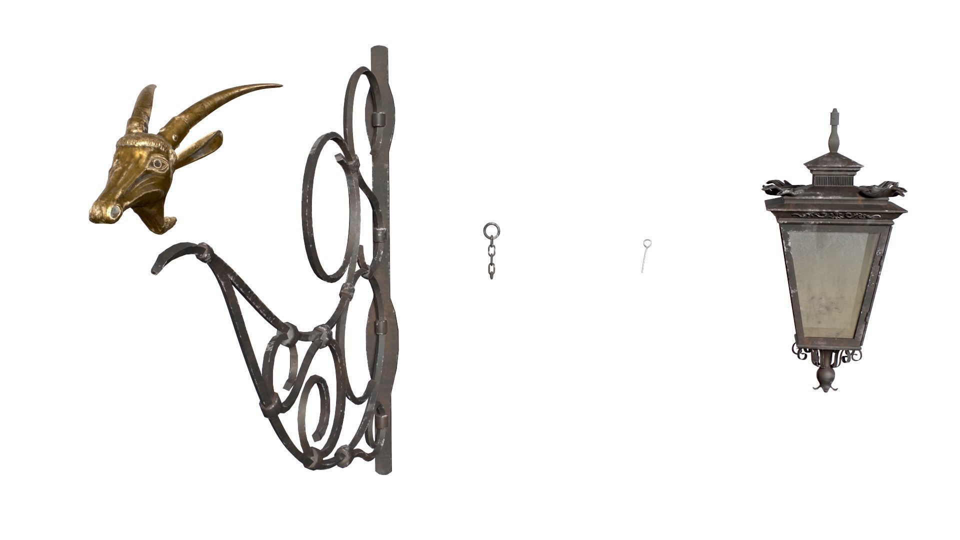 Old Street Lantern Goat Design Low-poly 3D model_50