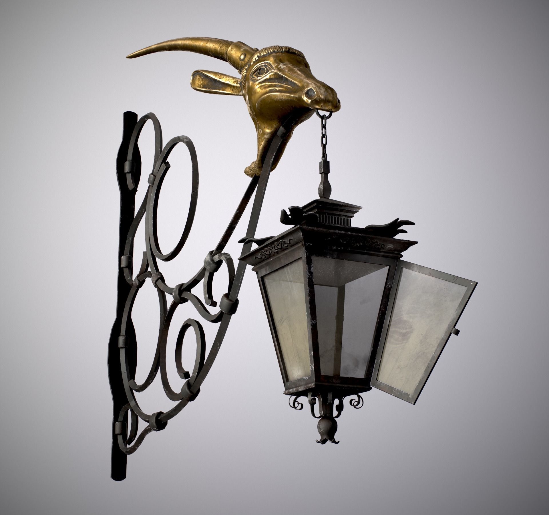 Old Street Lantern Goat Design Low-poly 3D model_22