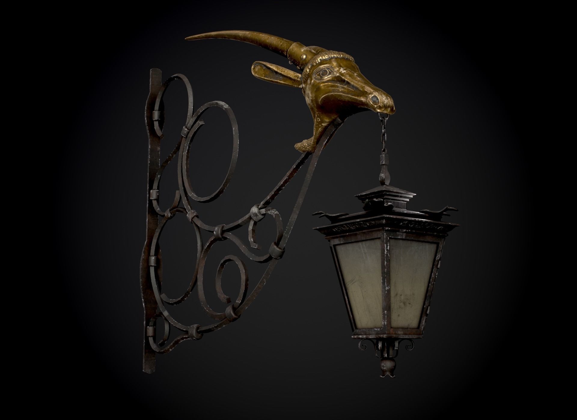 Old Street Lantern Goat Design Low-poly 3D model_49