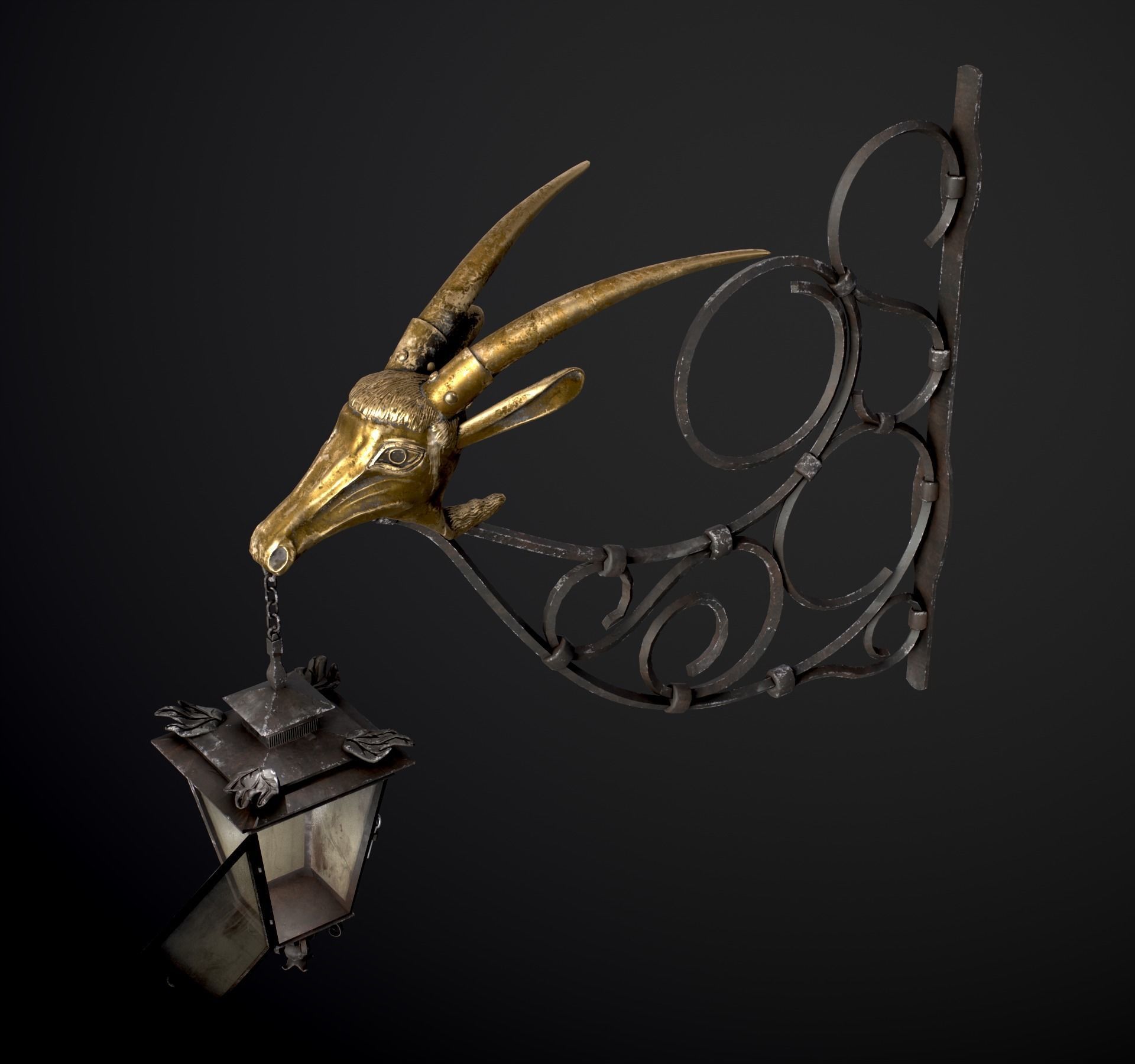 Old Street Lantern Goat Design Low-poly 3D model_21