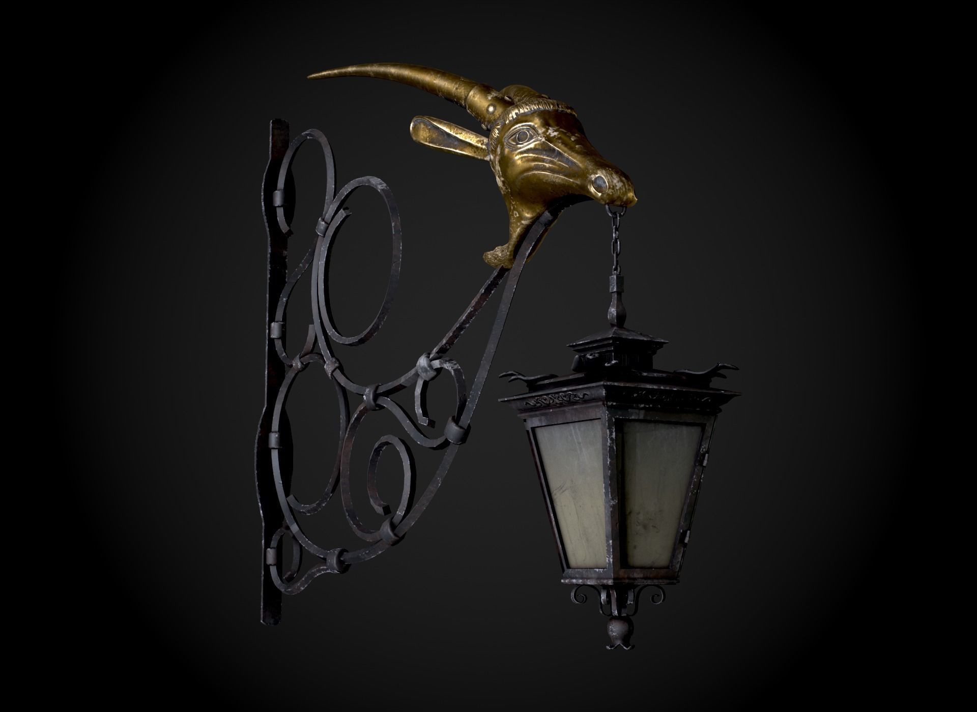 Old Street Lantern Goat Design Low-poly 3D model_5