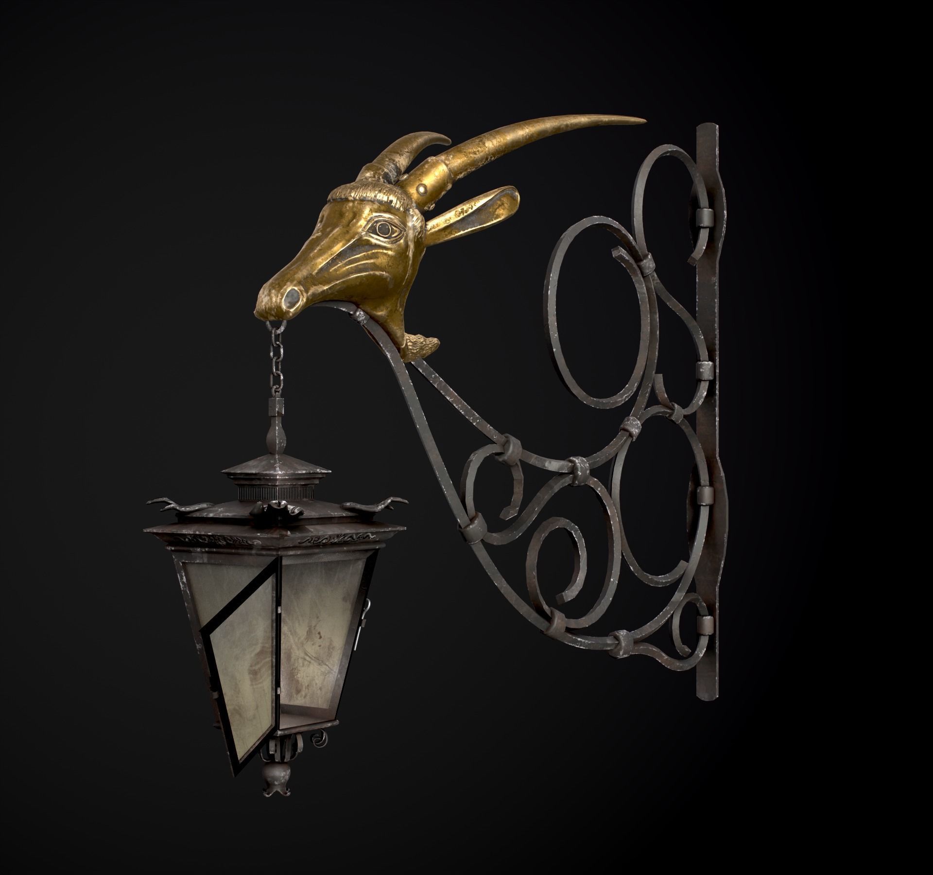 Old Street Lantern Goat Design Low-poly 3D model_39