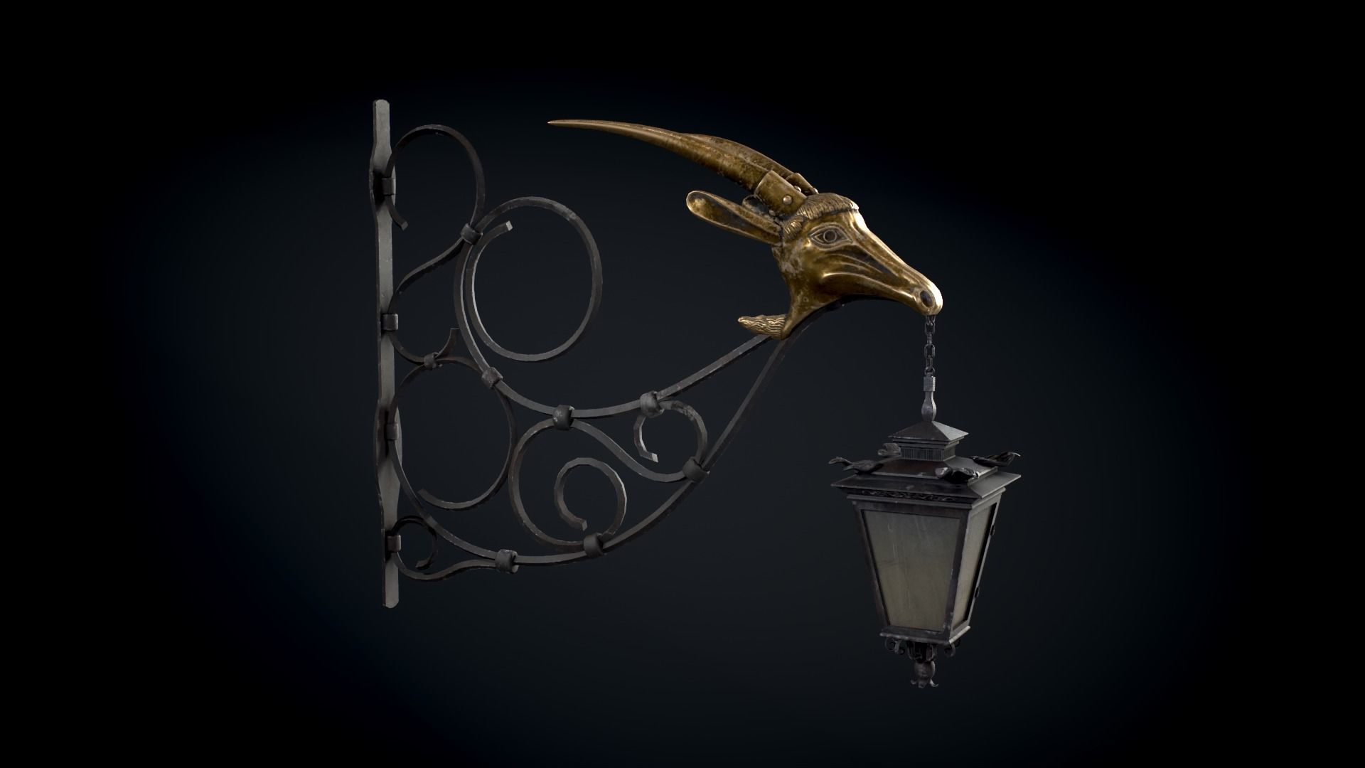 Old Street Lantern Goat Design Low-poly 3D model_12