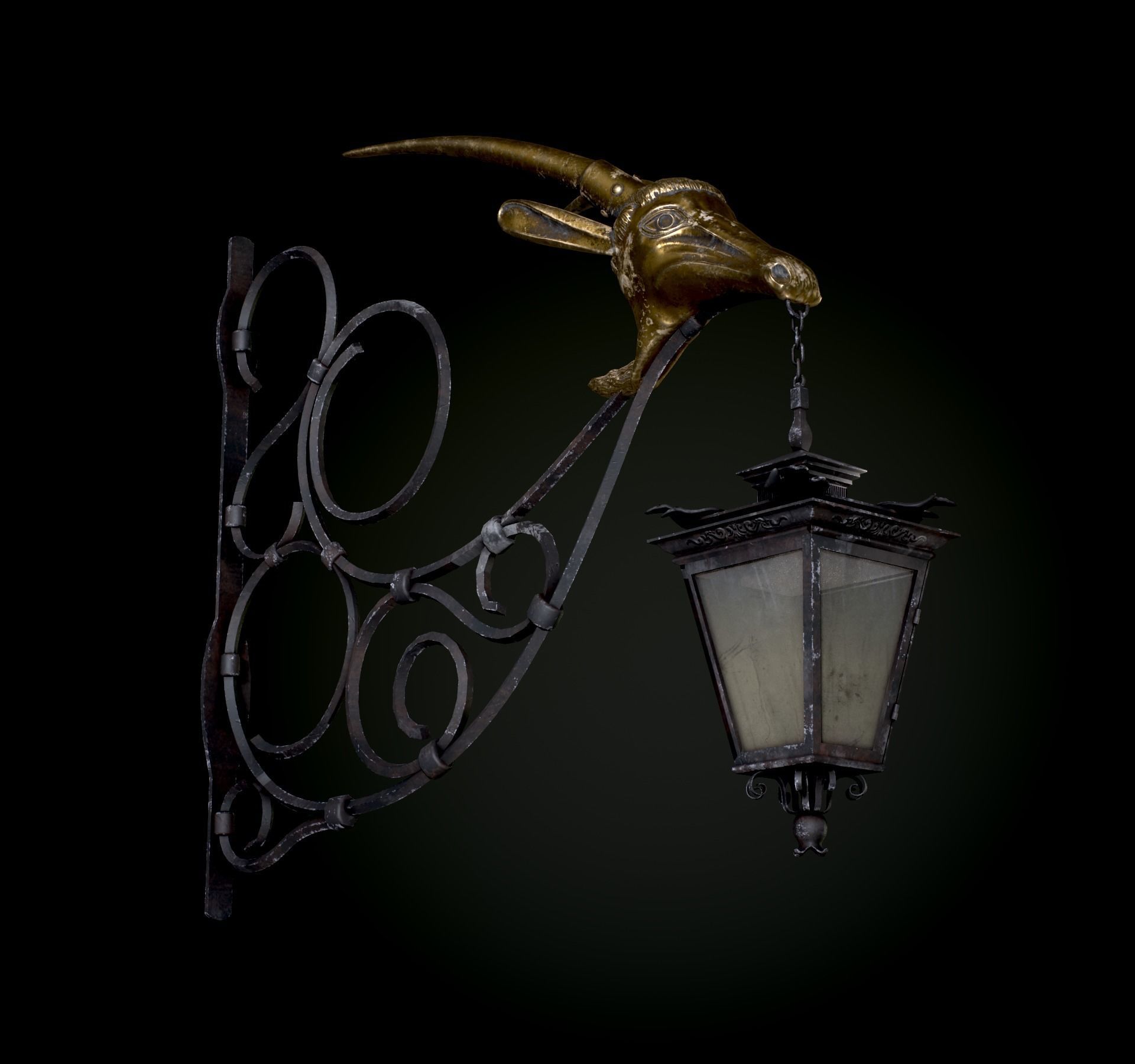 Old Street Lantern Goat Design Low-poly 3D model_48