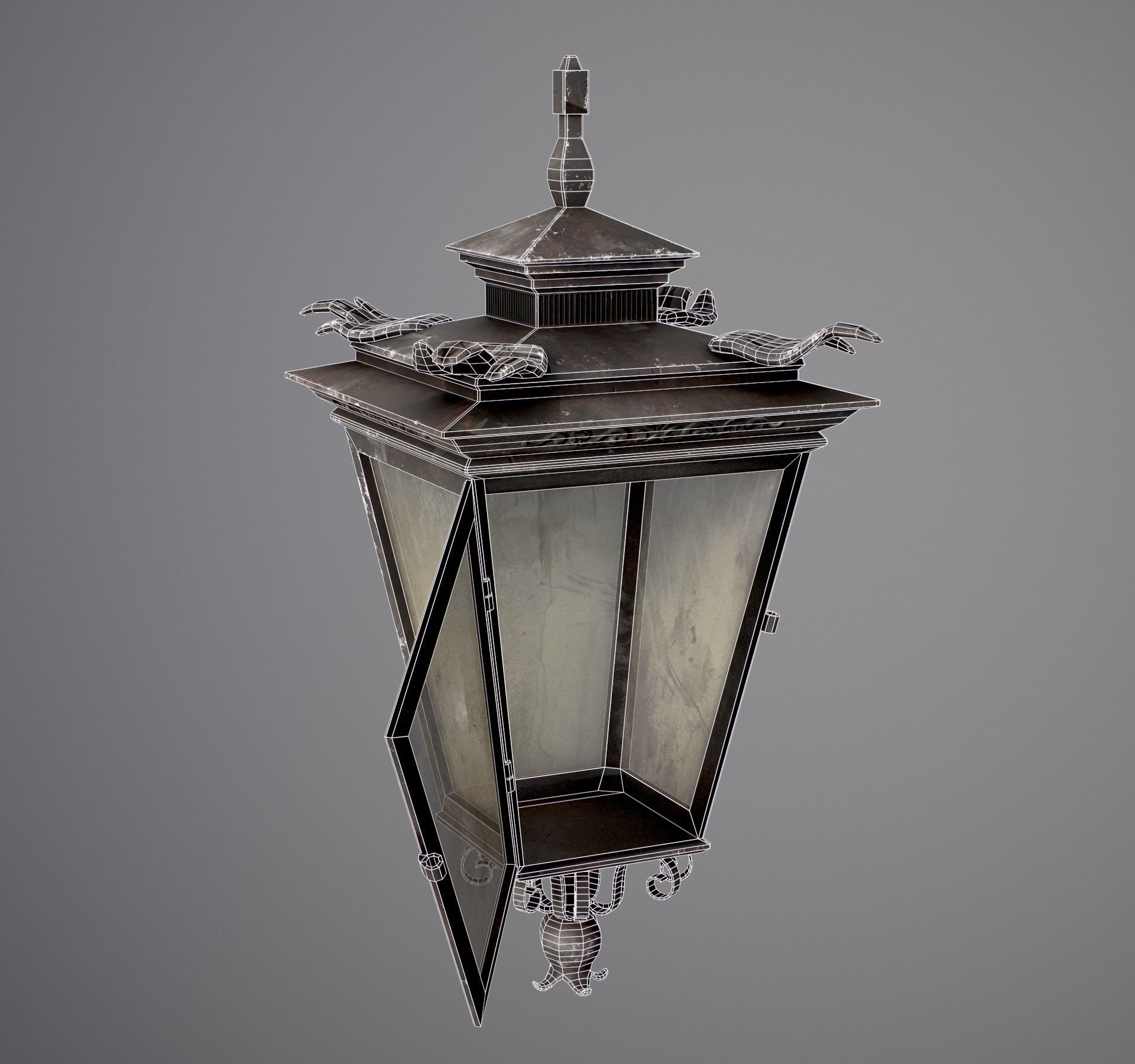 Old Street Lantern Goat Design Low-poly 3D model_36