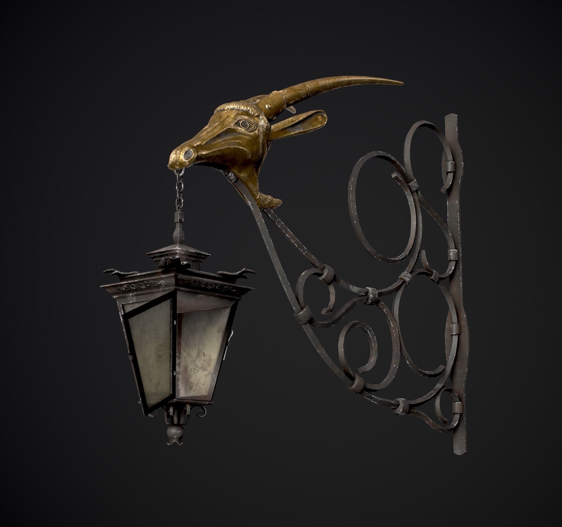 Old Street Lantern Goat Design Low-poly 3D model_52