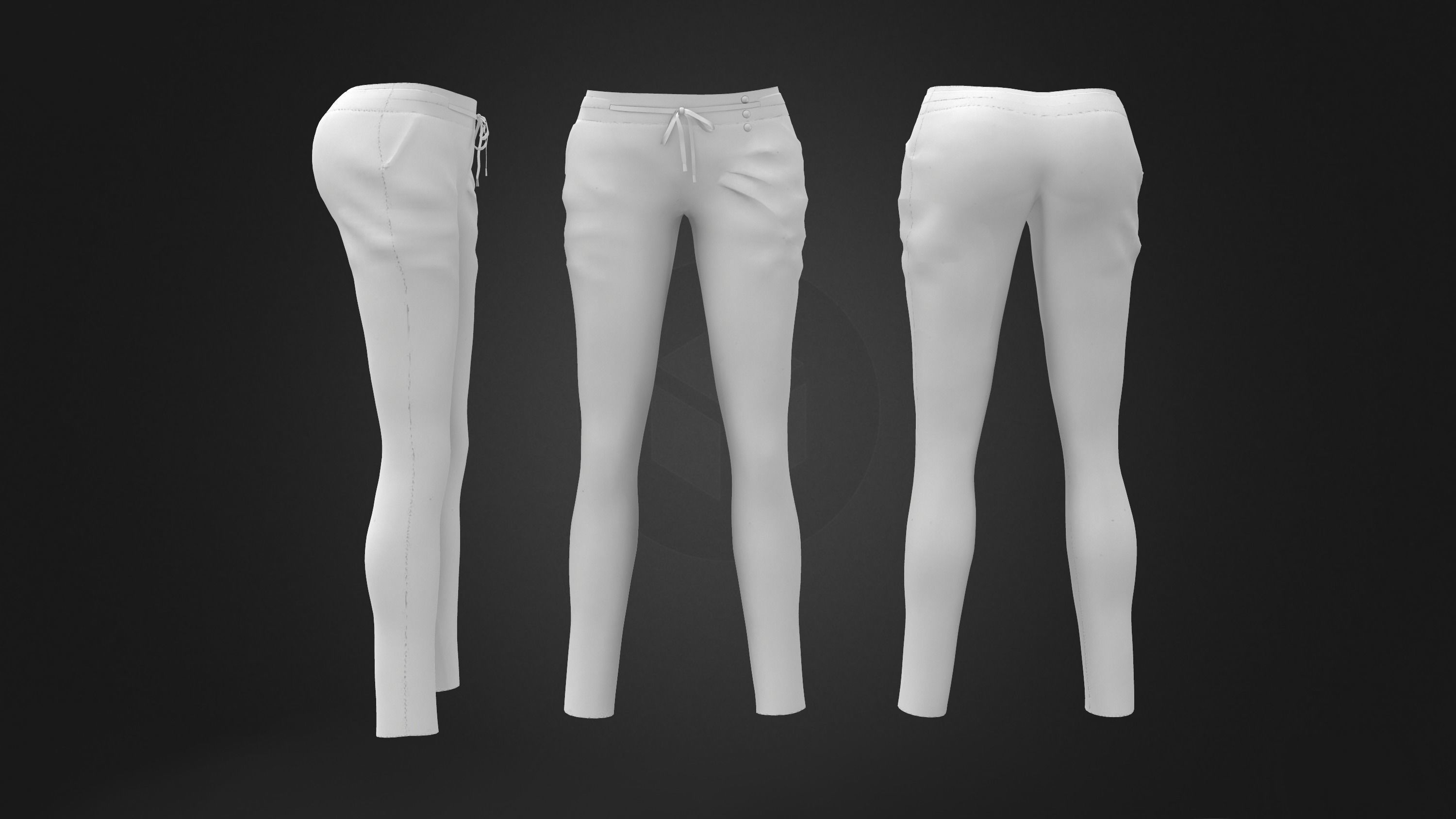 Harem Pants Front Tied Low-poly 3D model_5