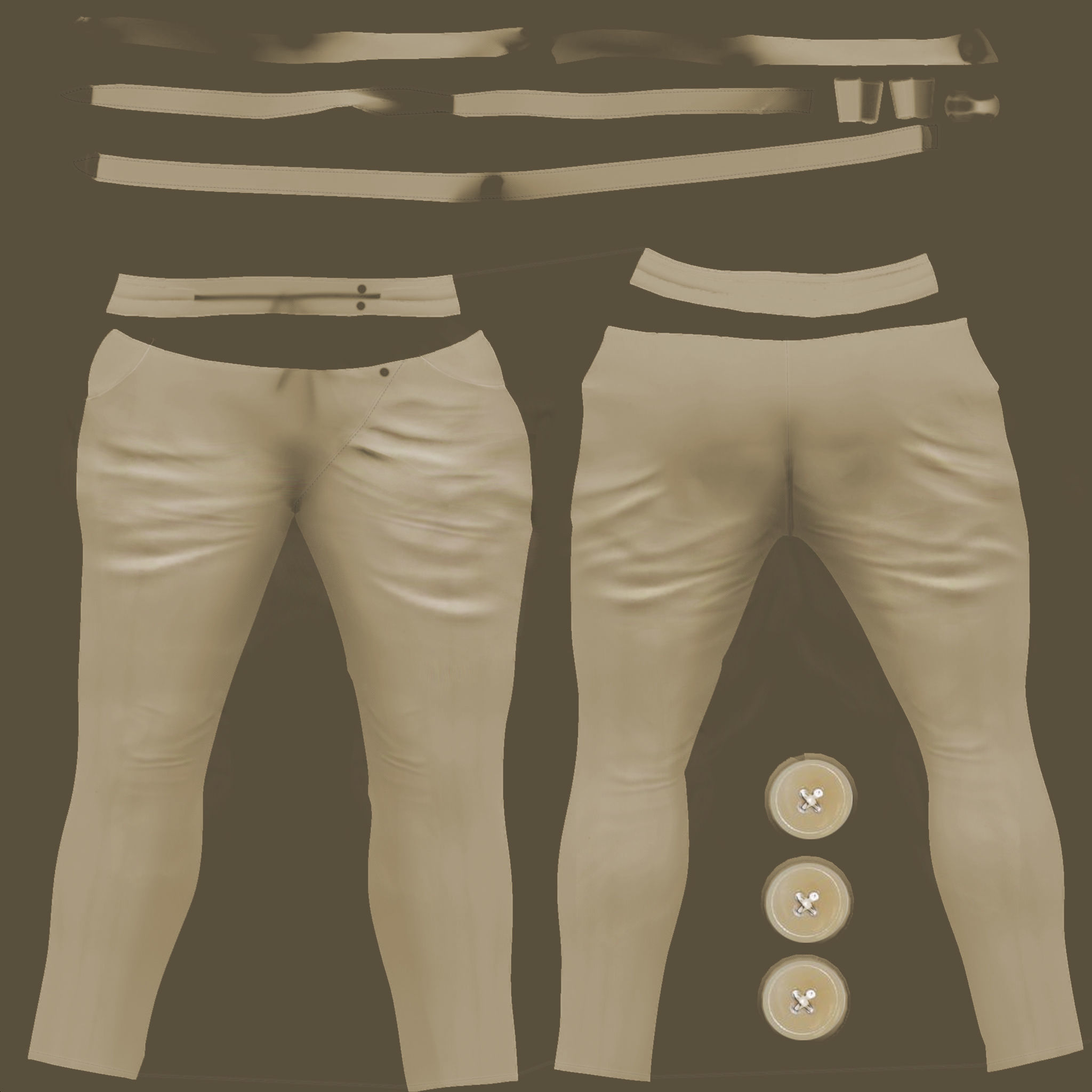 Harem Pants Front Tied Low-poly 3D model_6