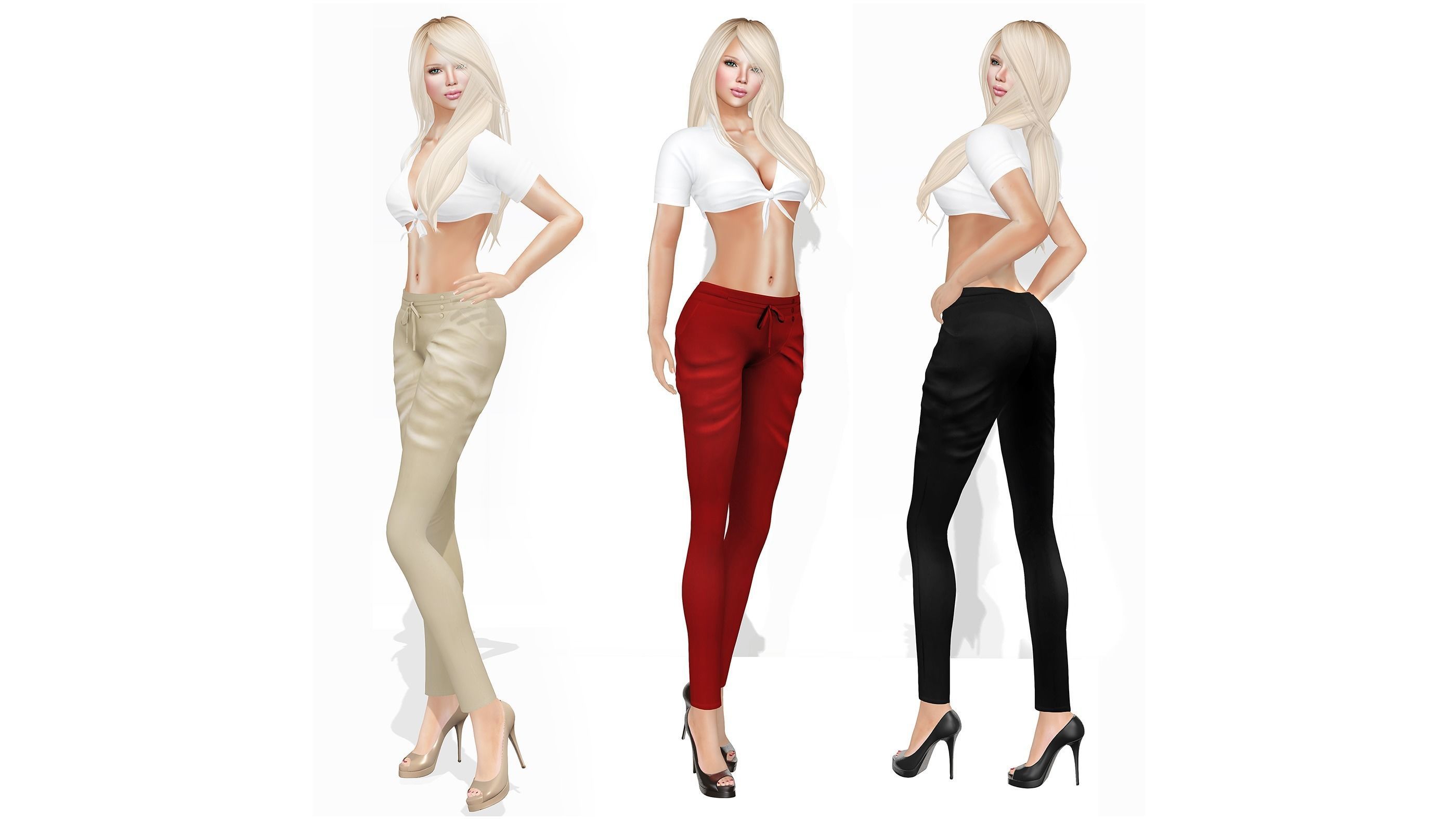 Harem Pants Front Tied Low-poly 3D model_3