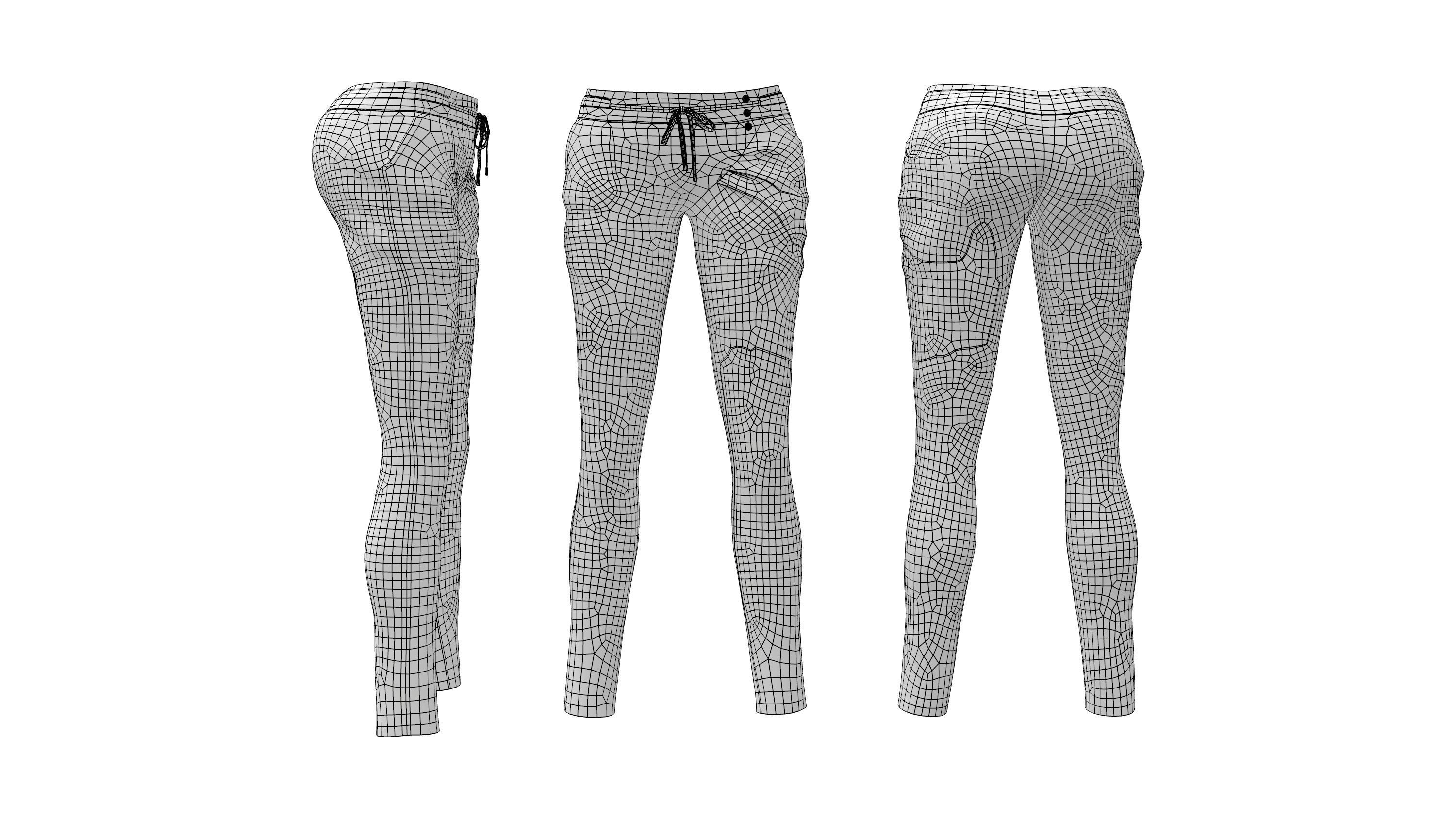 Harem Pants Front Tied Low-poly 3D model_4