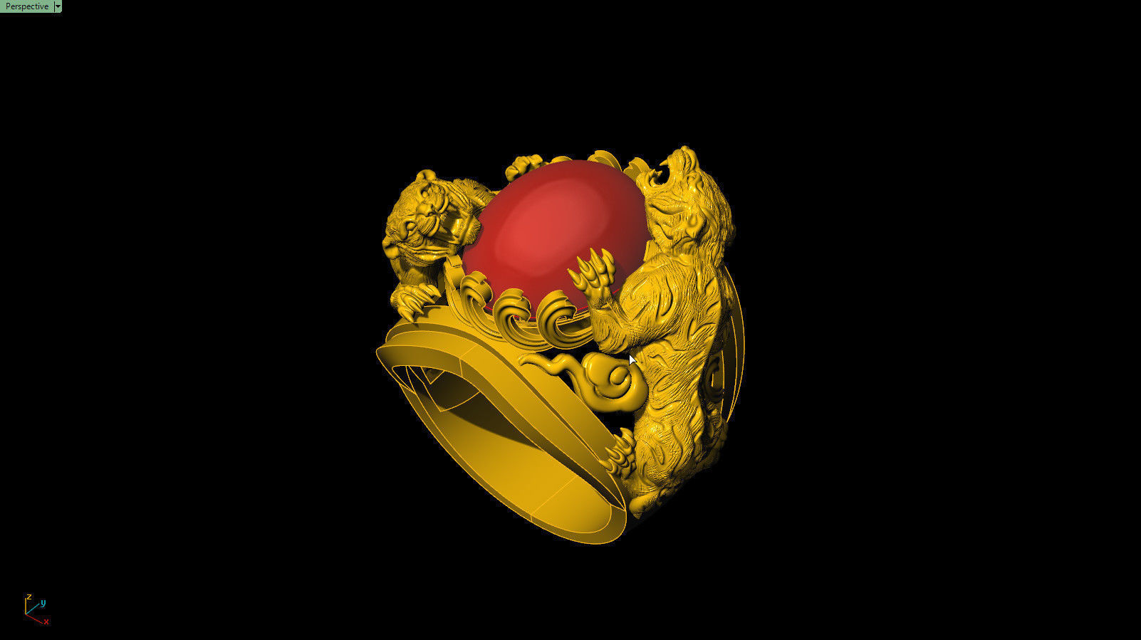 Ring of two tigers 3D print model_2