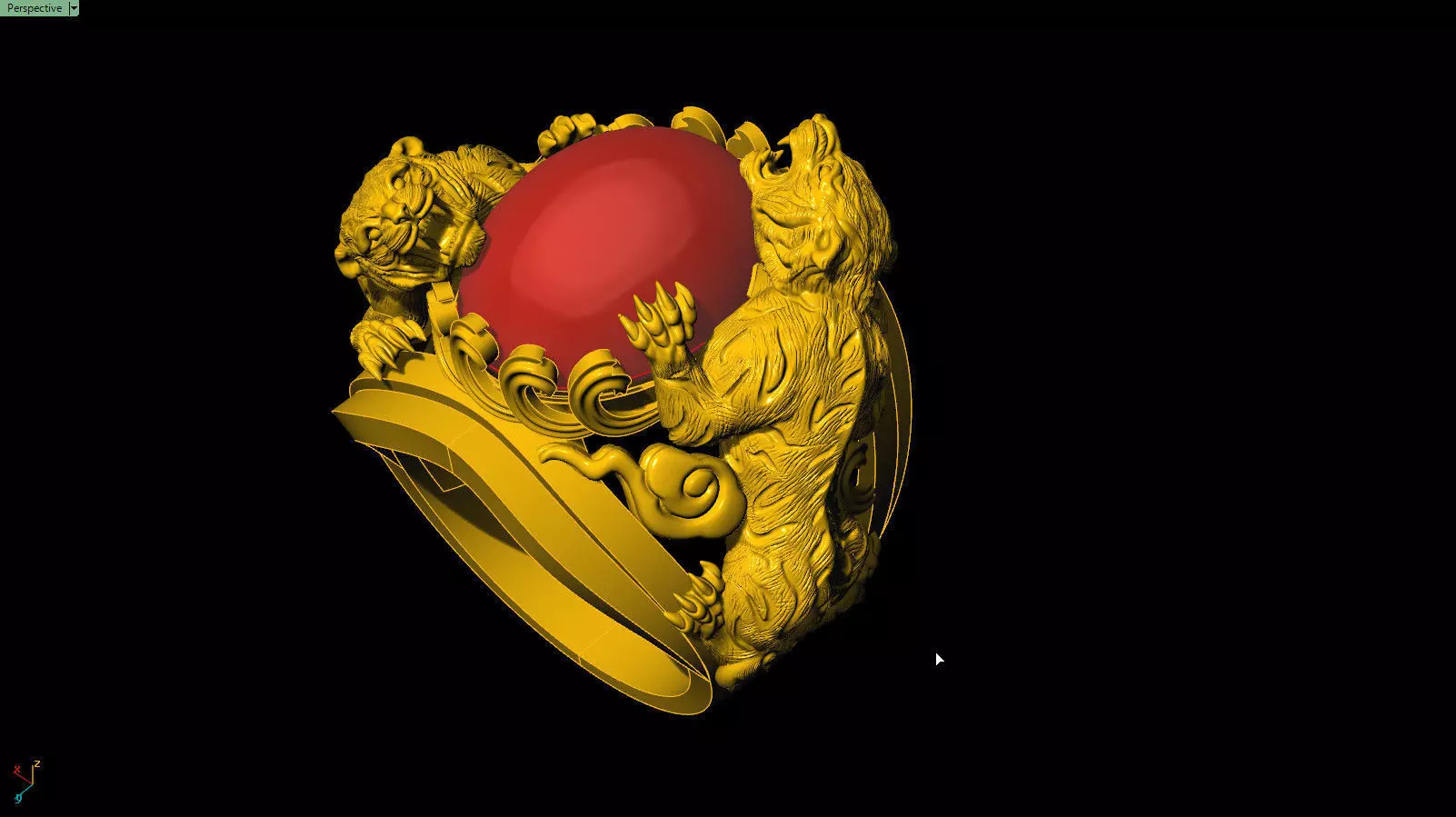 Ring of two tigers 3D print model_0