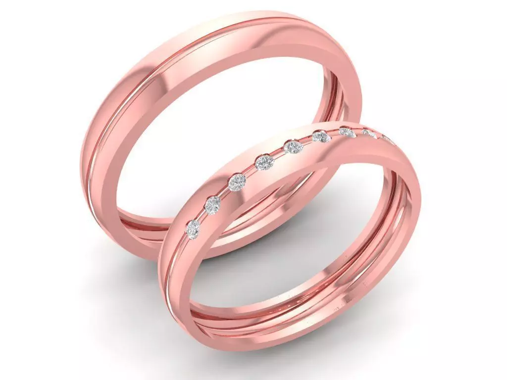 Elegant Diamond Line Couple Wedding Bands 819 3D print model