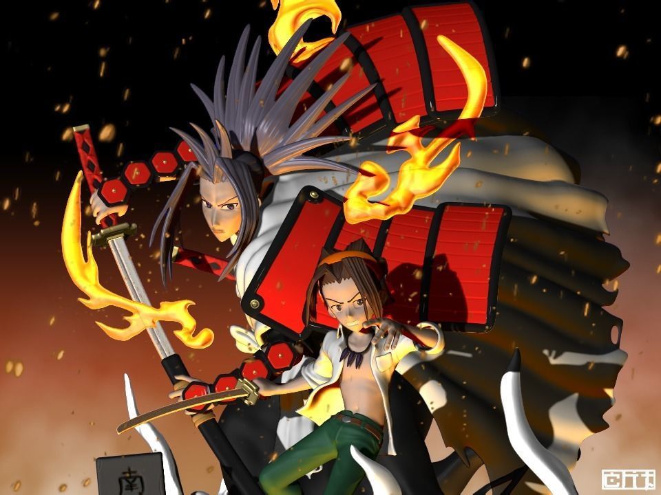 Shaman King Asakura Yoh and Amidamaru 3D print model_12