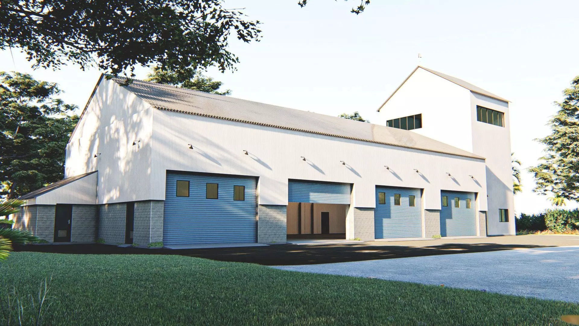 warehouse fire station with garage doors Low-poly 3D model