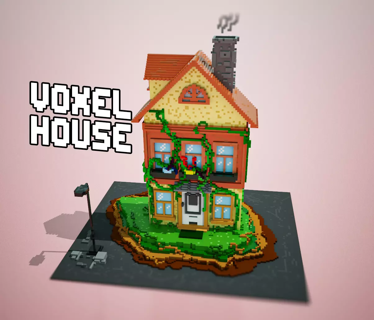 3D Voxel cartoon House  Low-poly 3D model_0