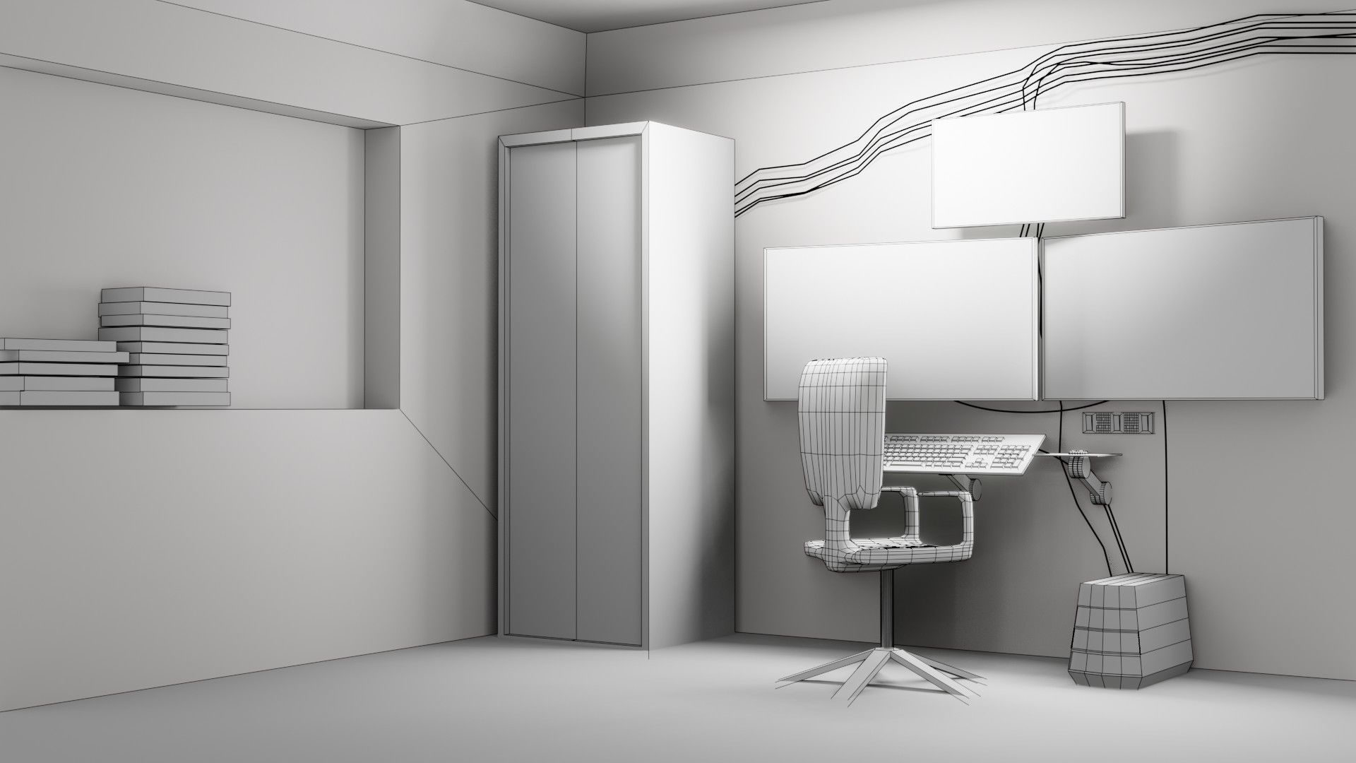 Hacker Workspace  - Low poly - Game Ready Low-poly 3D model_1