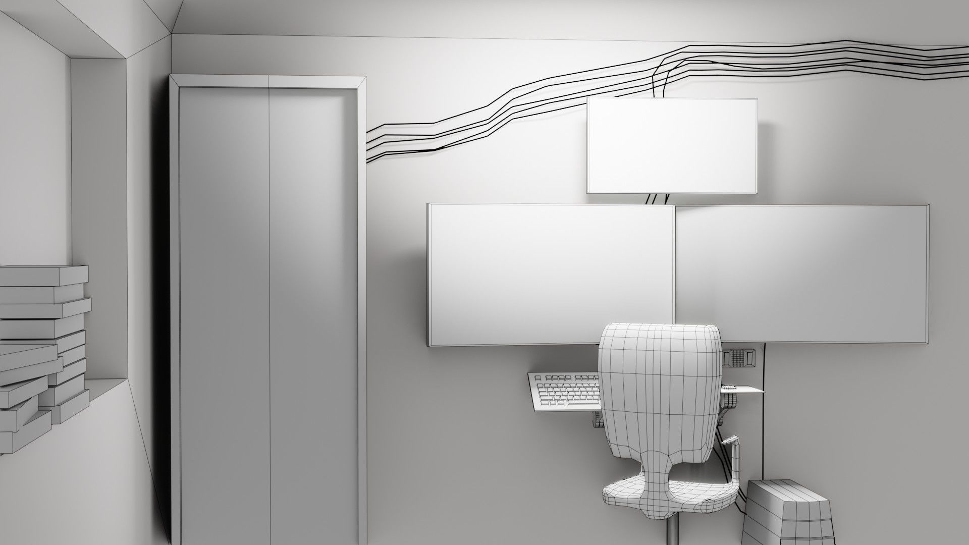 Hacker Workspace  - Low poly - Game Ready Low-poly 3D model_5