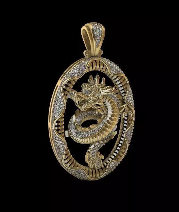 Dragon pendant gold 3D print model_0