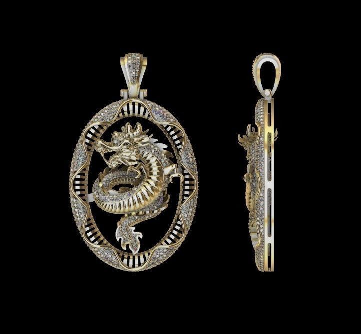 Dragon pendant gold 3D print model_1