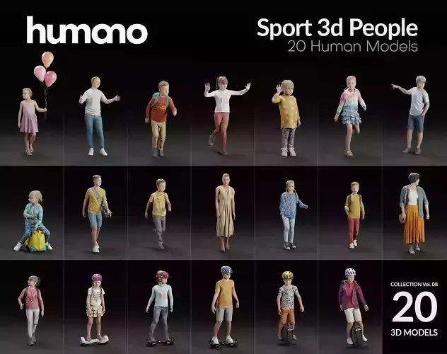 Humano 20-Collection 09 KIDS- PLAYING - 20x 3D models  3D model