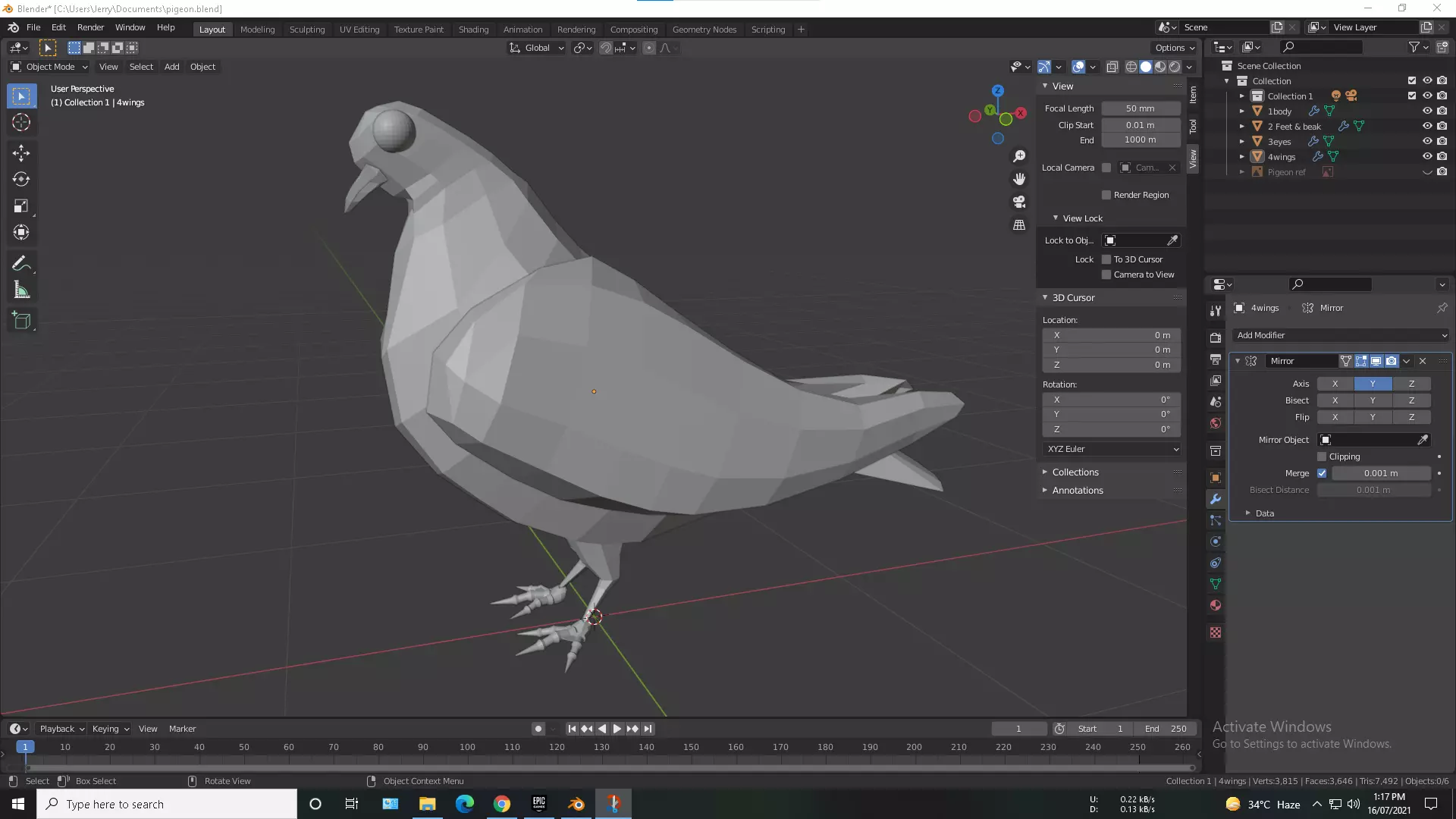 Low-Poly Pigeon Free 3D model_0