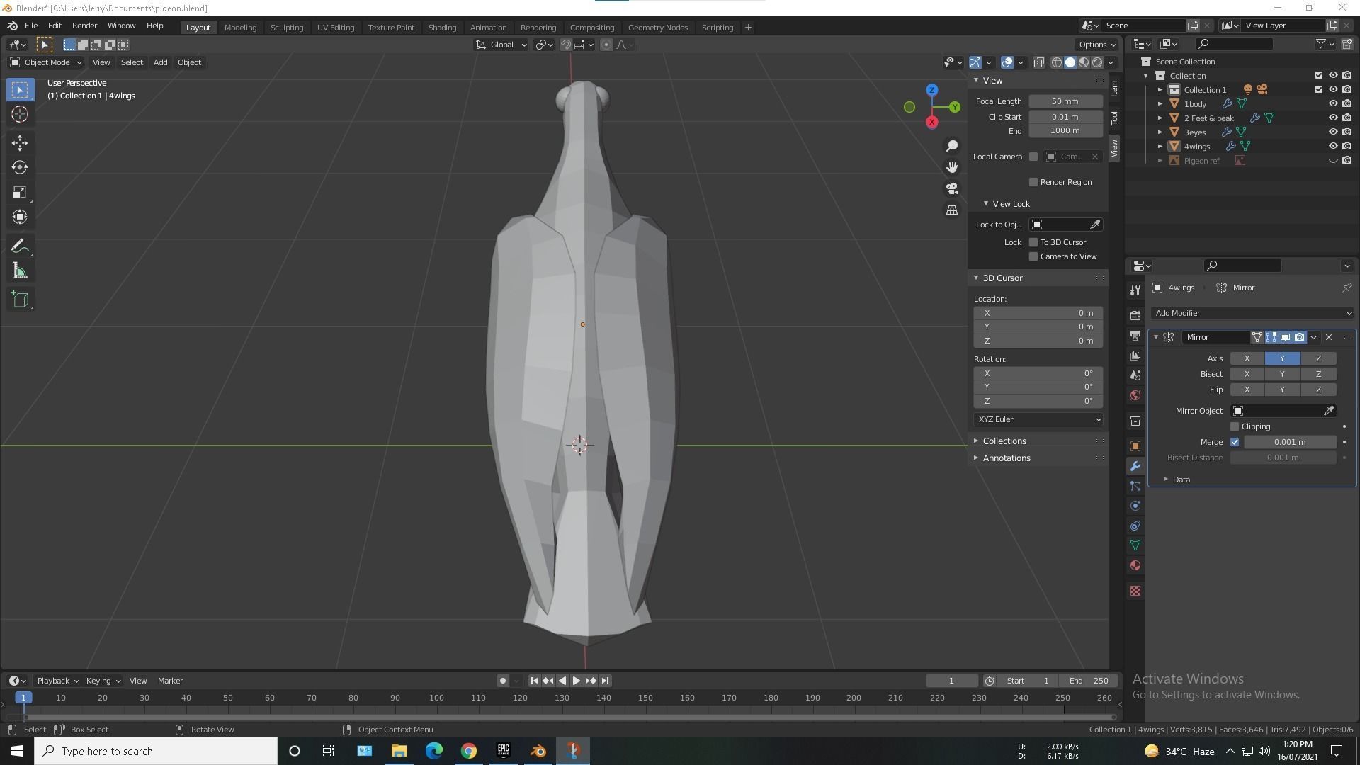 Low-Poly Pigeon Free 3D model_2