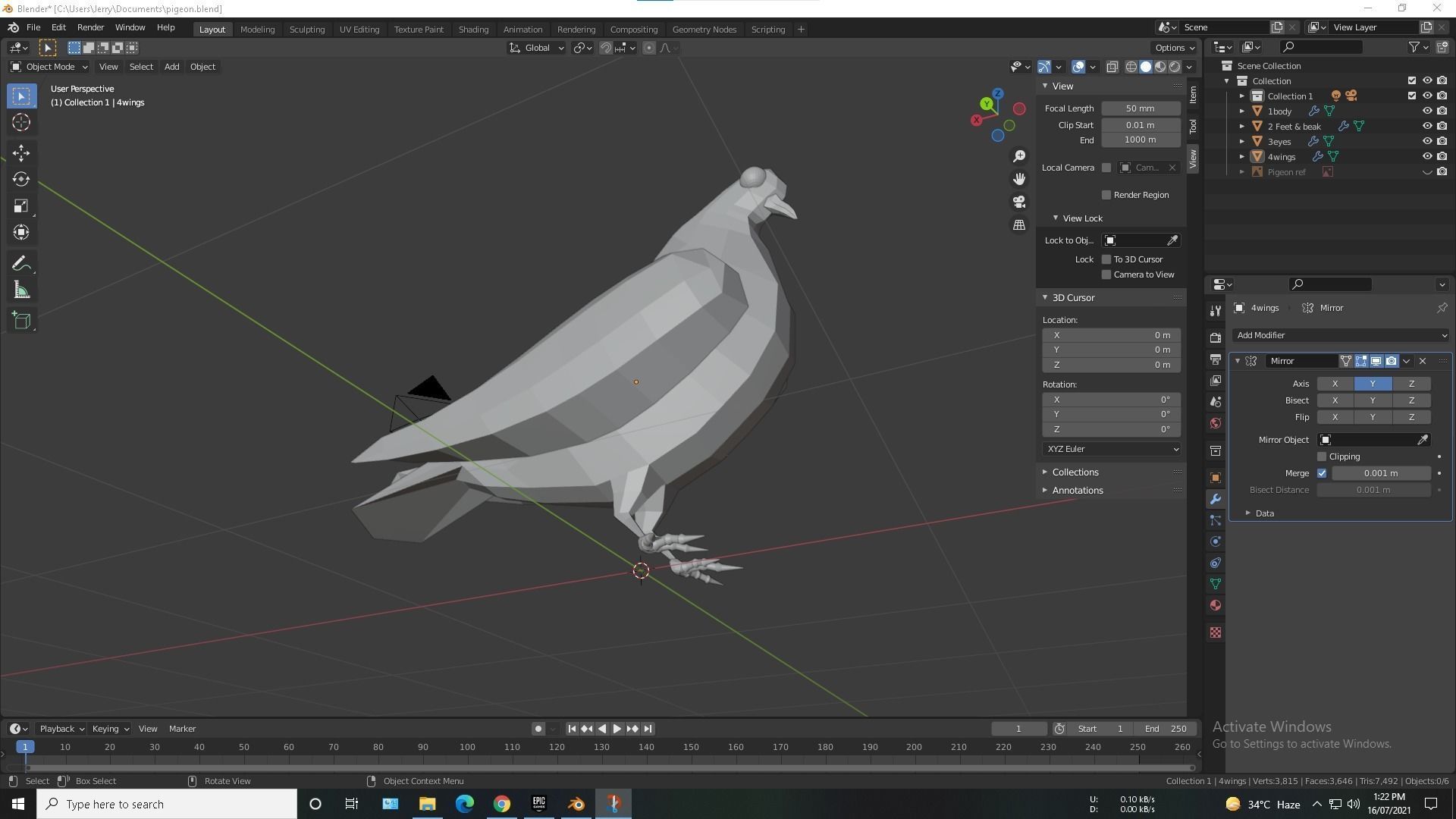 Low-Poly Pigeon Free 3D model_4