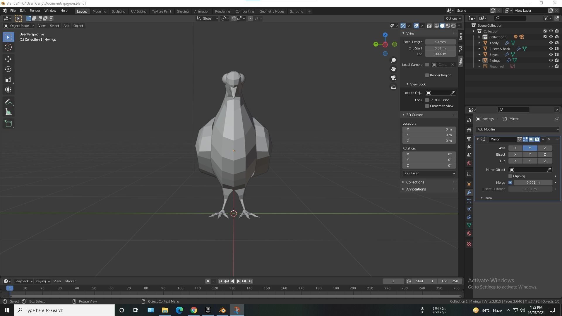 Low-Poly Pigeon Free 3D model_3