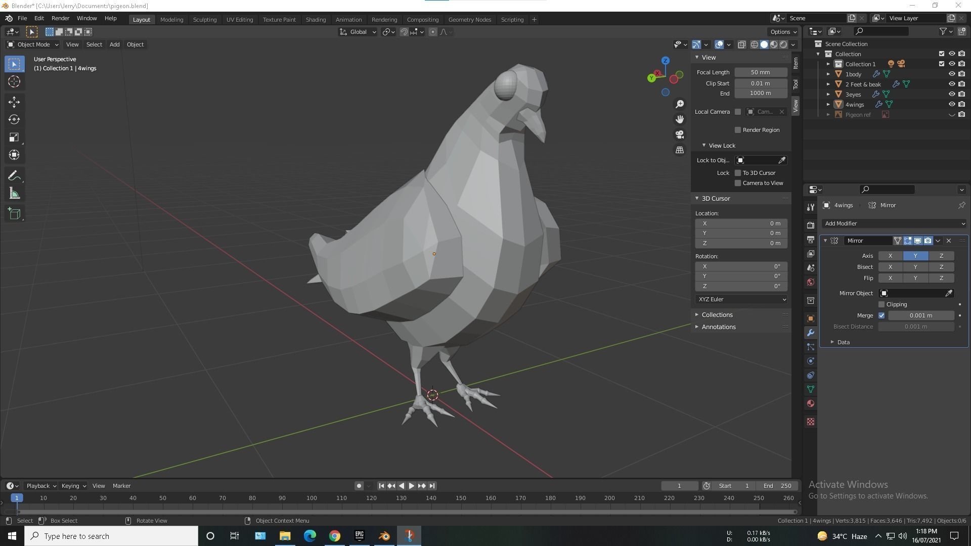 Low-Poly Pigeon Free 3D model_1