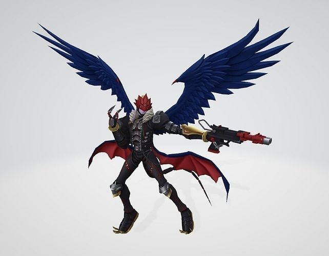 Beelzemon X character with wings and gun 3D print model