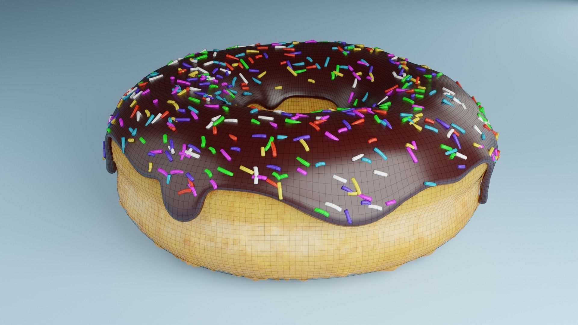 Donut chocolate with sprinkles 3D model_2
