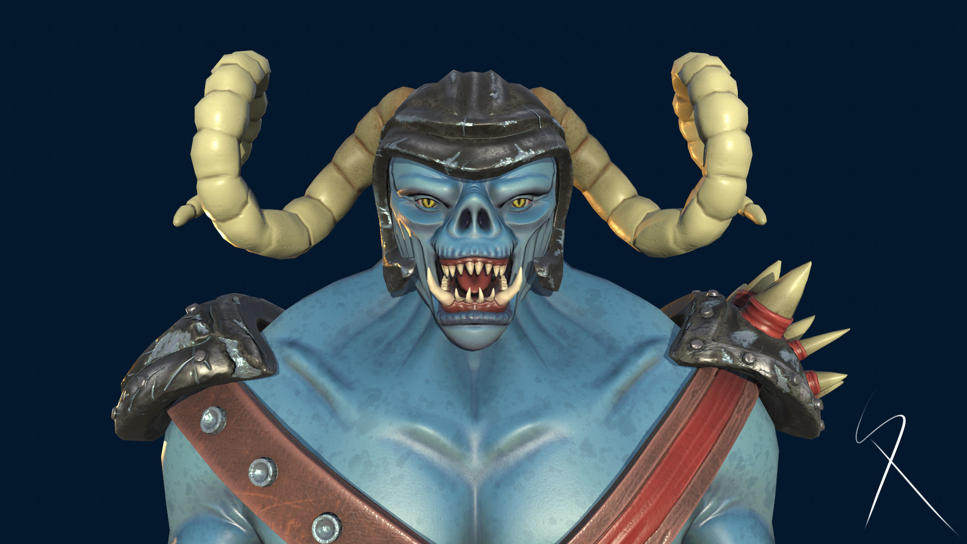 Blue orc of undead army Low-poly 3D model_6