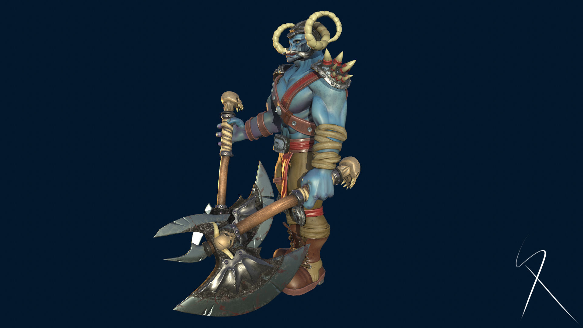 Blue orc of undead army Low-poly 3D model_10