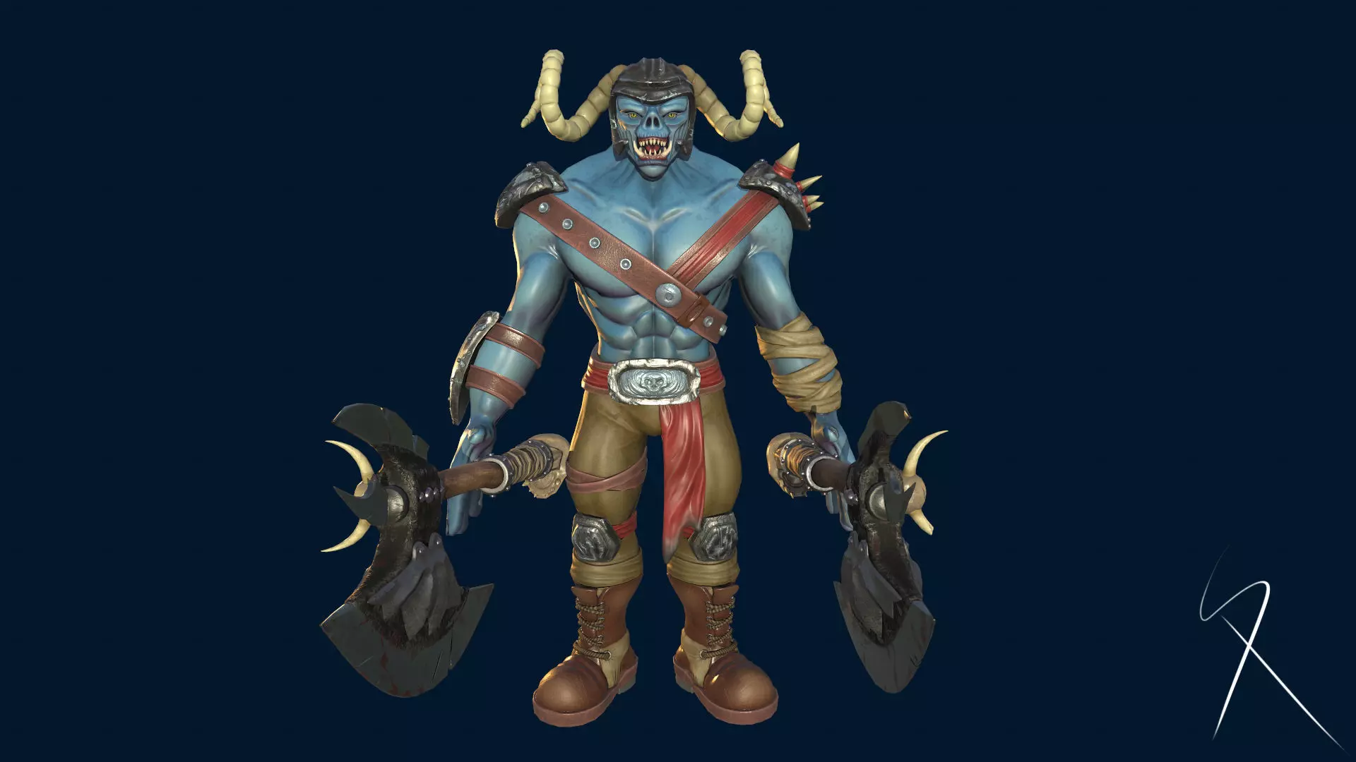 Blue orc of undead army Low-poly 3D model_0
