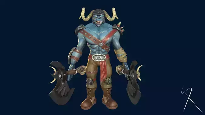 Blue orc of undead army Low-poly 3D model