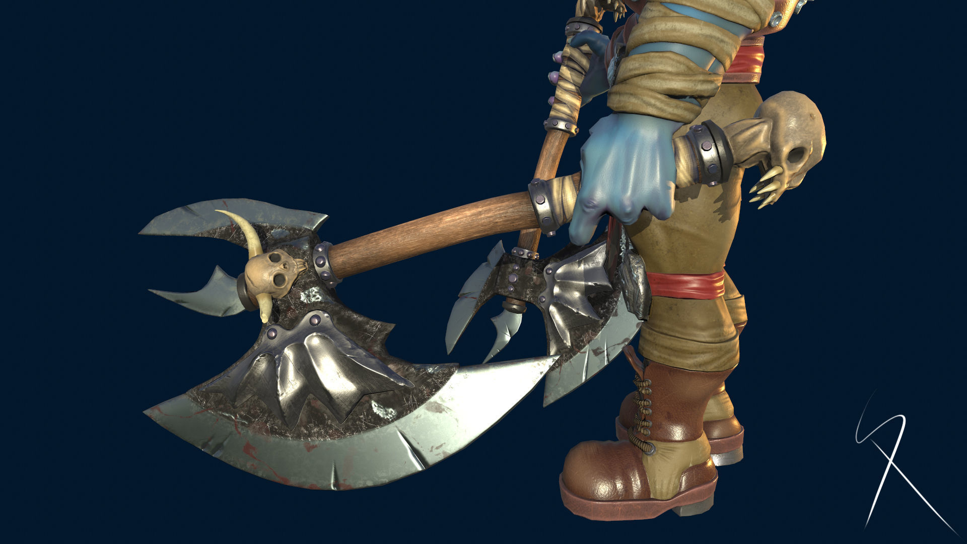 Blue orc of undead army Low-poly 3D model_2