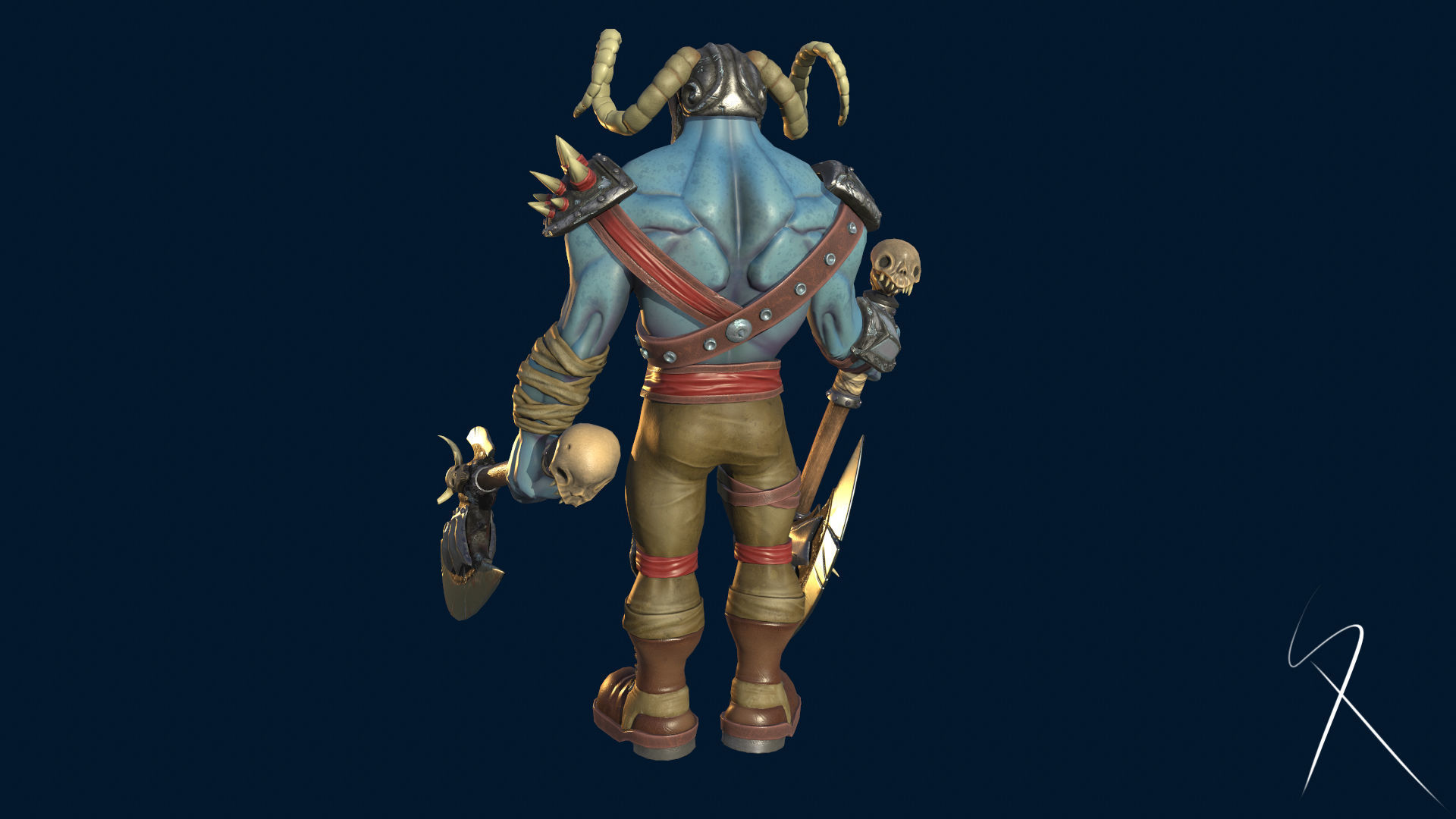 Blue orc of undead army Low-poly 3D model_8