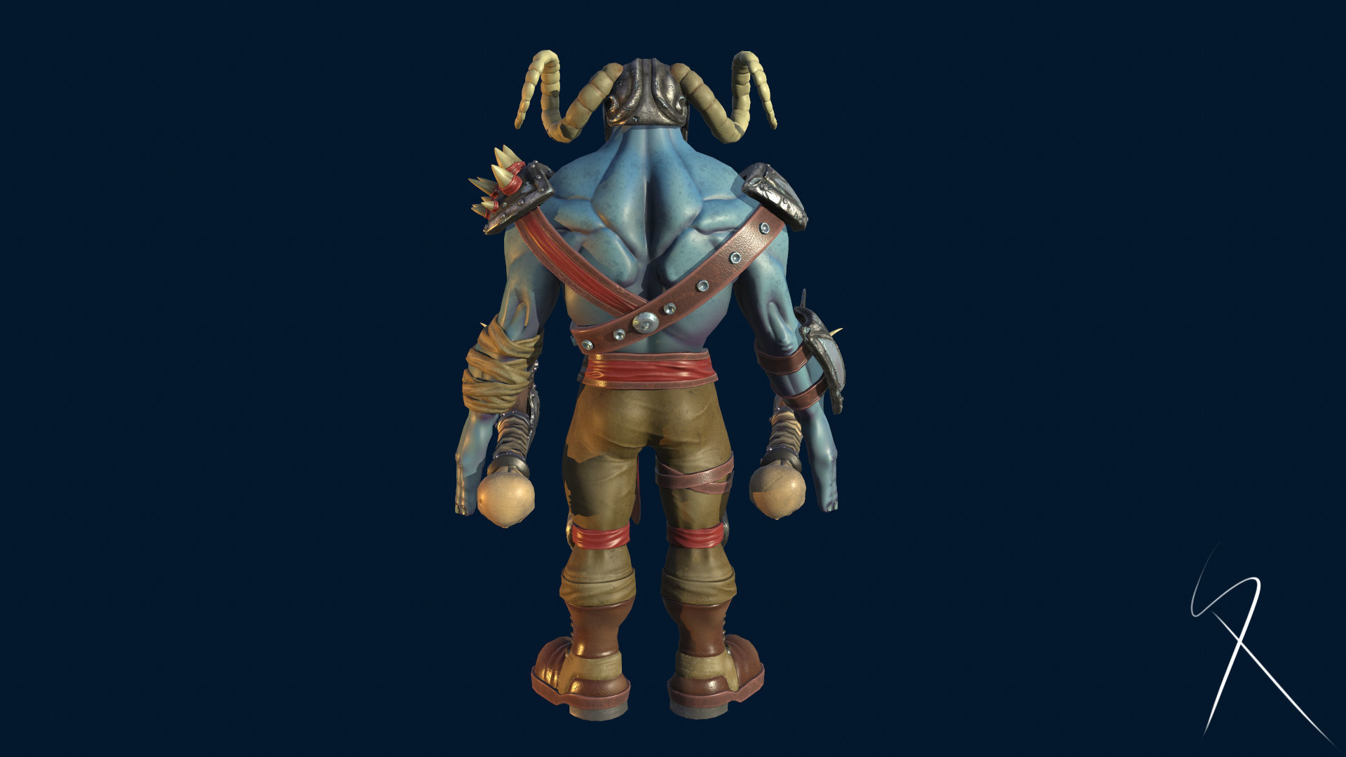Blue orc of undead army Low-poly 3D model_3