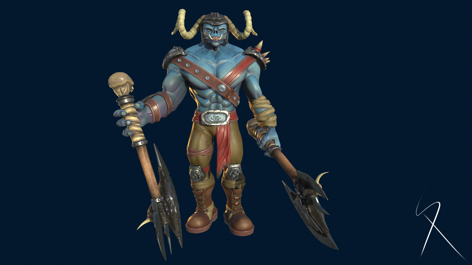 Blue orc of undead army Low-poly 3D model_7