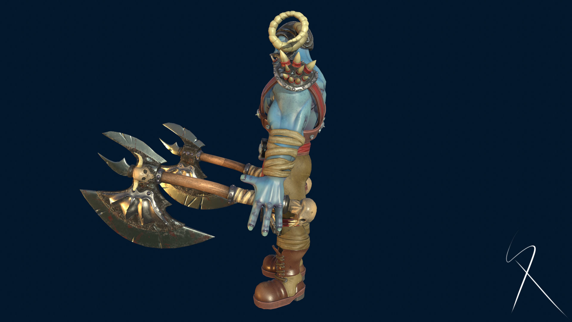 Blue orc of undead army Low-poly 3D model_5