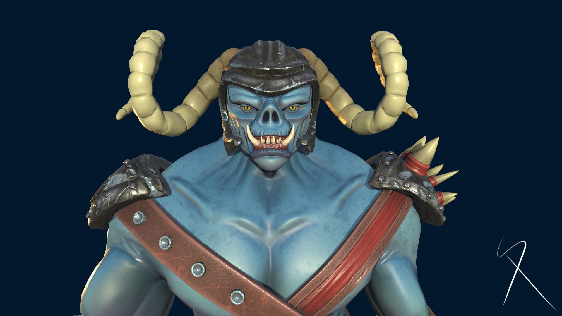 Blue orc of undead army Low-poly 3D model_1