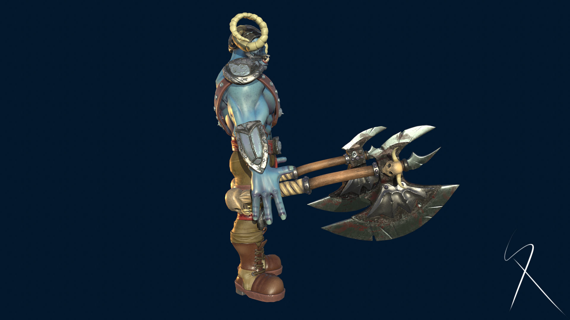 Blue orc of undead army Low-poly 3D model_4