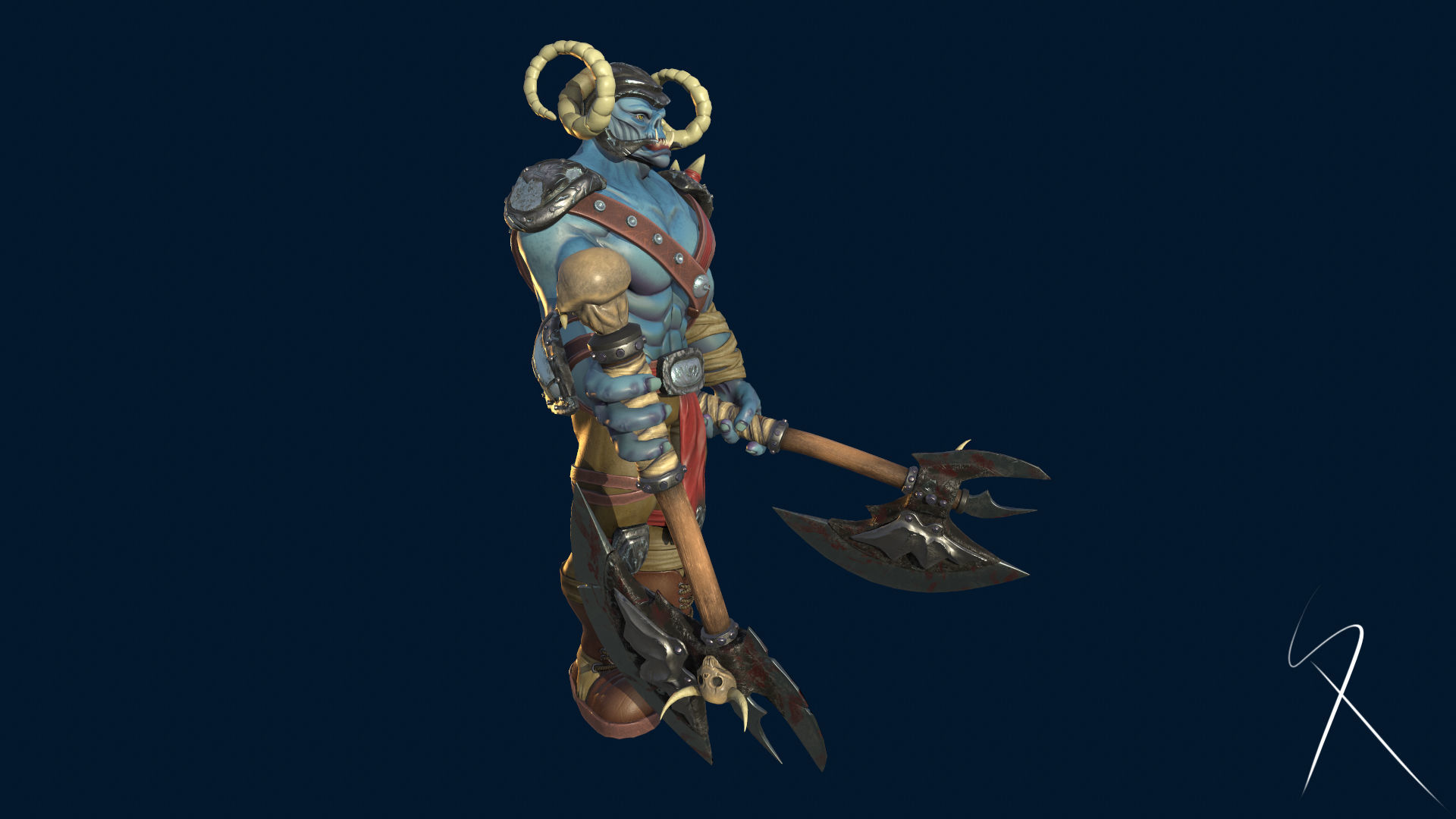 Blue orc of undead army Low-poly 3D model_9