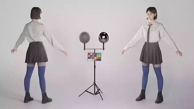 Beautiful woman in school uniform in A-pose 295 Low-poly 3D model