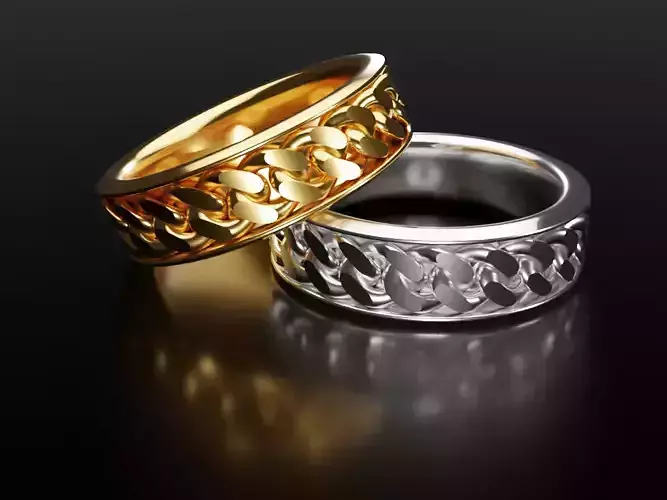 Ring with cuban chain design element